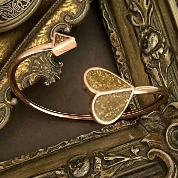 KATE SPADE • Rose Gold Heritage Heart Gold Glitter Cuff Bracelet - Picture 2 of 7